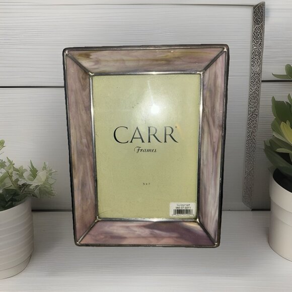 Carr Stained Glass Picture Photo Frame Holds 5x 7” Table top lilac swirl trimmed - Picture 1 of 6